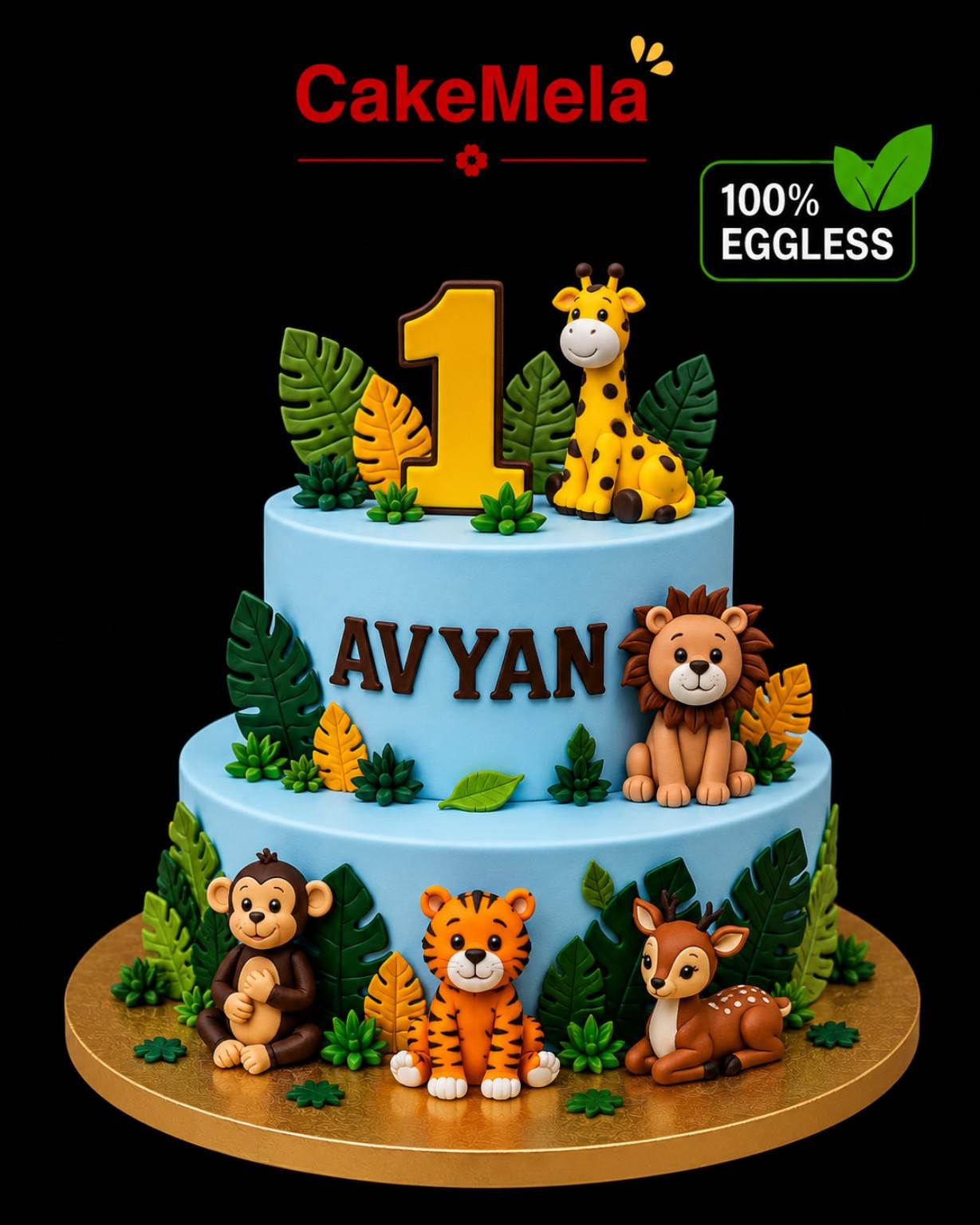 Blue Jungle Safari Birthday Cake 🦁🐯