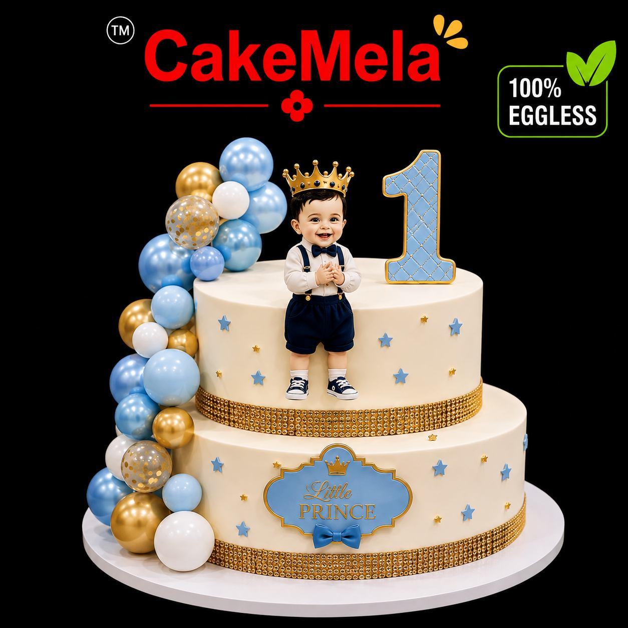 Little Prince Blue & Gold Birthday Cake 👑💙